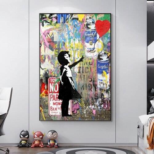 Graffiti Art Banksy Art Girl Holding Balloons Canvas Paintings on The Wall Art Posters and Prints Pictures Kids Room Wall Decor
