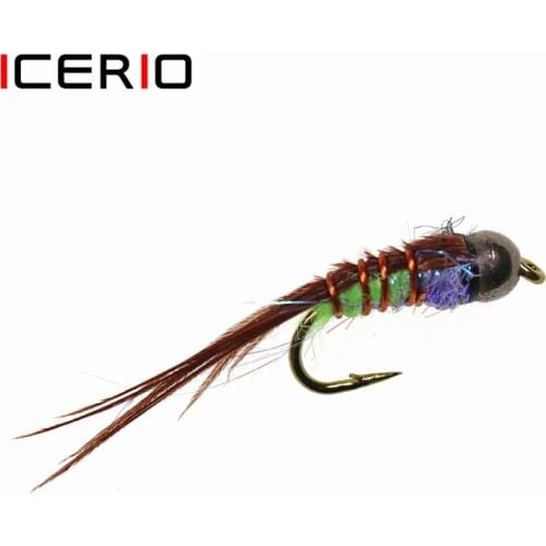ICERIO 8PCS Pheasant Tail Tungsten Bead Head Nymph Trout Fishing Fly Lures #14