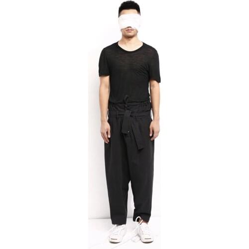 Customized plus size 27-44 New mens fashion GD Hair Stylist Flax restore ancient ways High waist pleated trousers
