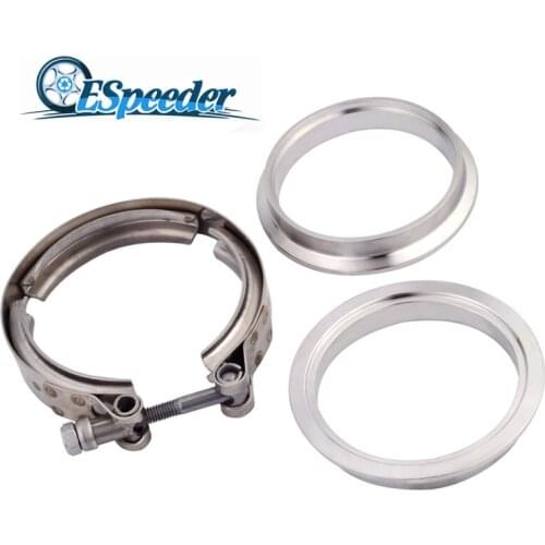 ESPEEDER 3.0" 304 Stainless Steel V-Band Flange & Clamp Kit Female Male Flange For Auto Turbo Exhaust Down Pipe