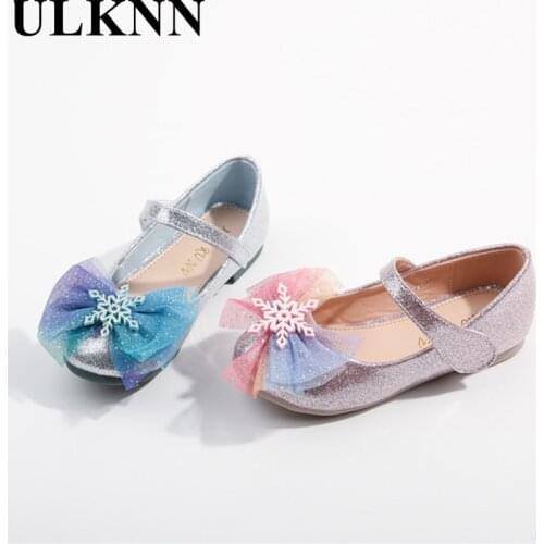 ULKNN Girls Leather Shoes Kids New Blue Flats Bbaby Spring 2021 Single Shoe Childrens Fashion Princess Baby Girl Child Shoe