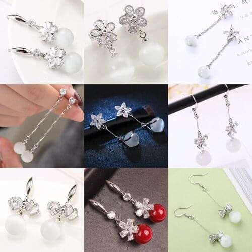 Manxiuni 2020 New Korean Style Jewelry Opal Long Drop Earrings For Women Round Flower Earrings Fashion kolczyki srebrne S925
