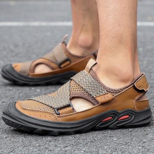 Fashion Handmade Leather Mens Walking Shoes Summer Beach Sandals Man Flats Retro Outdoor Male Sport Sneakers Footwear Size 38-46