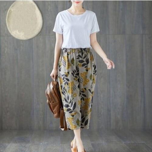 Fashion Pants Women Loose Printing Pockets Pants Cotton Linen Casual Female Sweatpants Trouser Plus Size XXXL