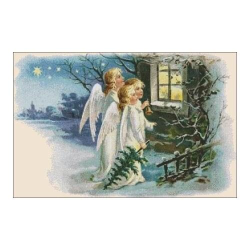 Christmas Night Angels Children Make a Wish Cross Stitch Kit Top Quality Embroidery Needlework DIY 14CT Unprinted Decor Handmade
