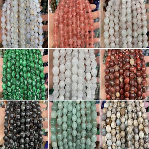Natural Stone 10x14mm Hexagon Rice Beads For Jewelry Making 15" Strand DIY Accessorries Bead For Bracelet Rose Quartzs Tiger Eye