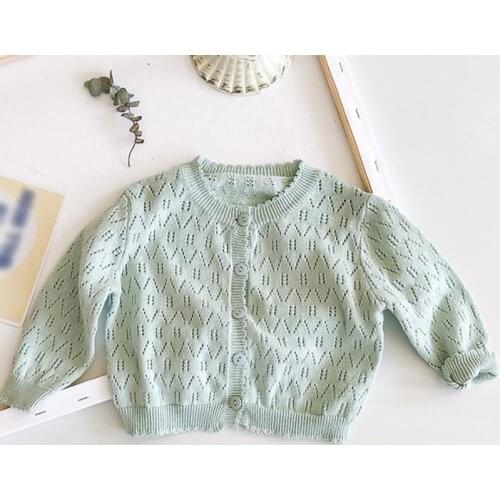 Sweet Princess Solid Color Cardigan Sun Proof Air Conditioning Shirt Long Sleeve Knitted Hollow Out Coat