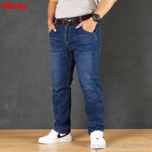 Autumn mens jeans youth blue straight business loose plus size long pants mens pants 48 jeans for men