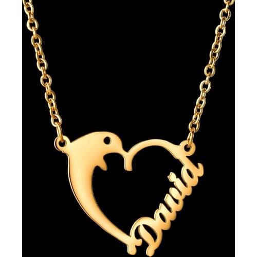 Personalized Name Stainless Steel Necklace For Women Man Playful Couple Dolphin Elephant Pendants Engagement Birthday Jewelry