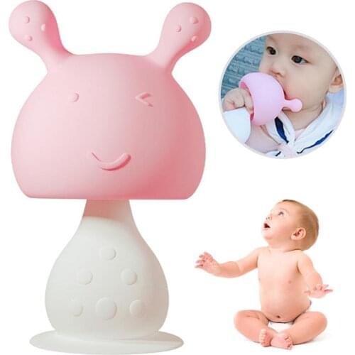 Silicone Baby Mushroom Teether Toy Baby Rattle Toy Molar Toy Soft Safety Molar Gums Toy