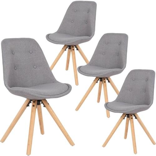 4PCs/set Modern Linen Dining Chairs Breakfast Solid Wood Legs Chairs Kitchen Stools with Back Soft Padded Seat for Dining Room