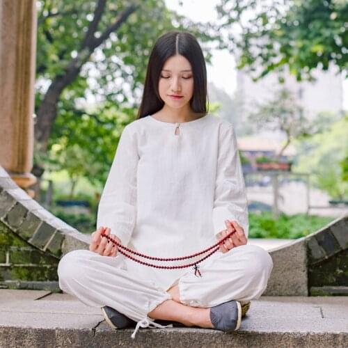 Women Yoga Tai Chi Set Linen Loose Sweatshirt+pant Jogger Fitness Casual Meditation Martial Arts Kungfu outfit Set Activewear