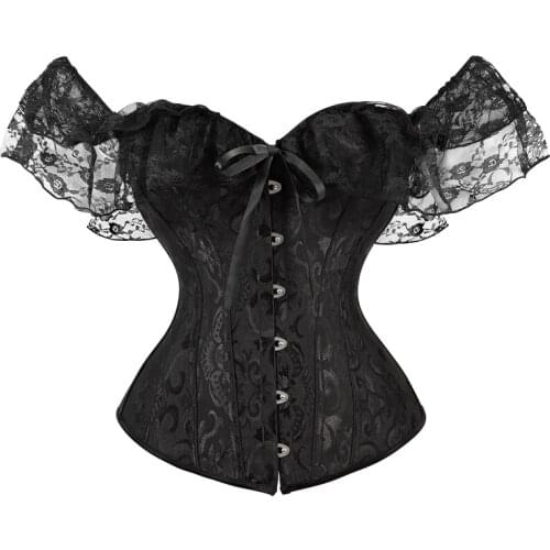 Women Bustier Corset Lingerie Tops Brocade Victorian Fashion DropShipping Overbust Corset Sexy Lace Plus Size Erotic Zip Floral