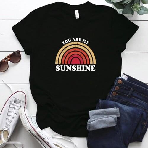 YOU ARE MY SUNSHINE Rainbow Printing Aesthetic Clothes Tops Harajuku Short Sleeve S-5xl Oversized Femme T-shirts Ropa De Mujer