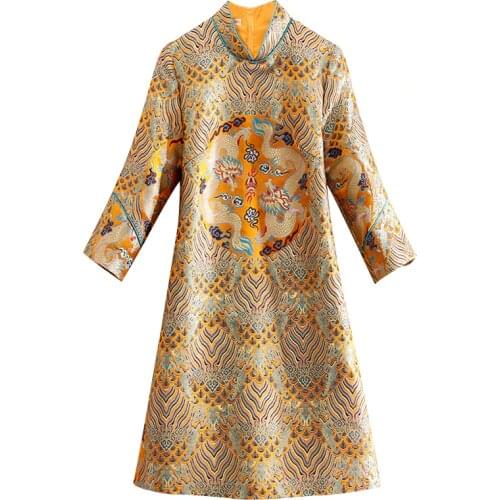 High-end spring autumn women Chinese style Jacquard Dragon Cheongsam elegant Tang suit lady A-line Qipao party dress S-XXL