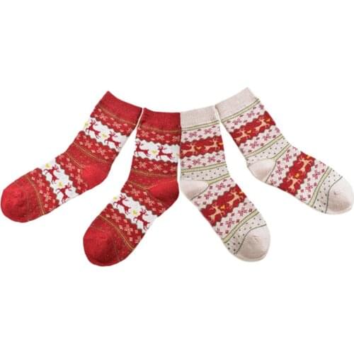 1/2 Pairs Winter Women Socks Keep New Year Gift Socks Warm Snowflake Deer Comfortable Soft Sokken Calcetines Happy Sox Mujer