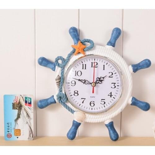 1PC Mediterranean Style Hanging Clock Wood Ship Rudder Steering Wheel Helmsman Wall Clock Crafts Home Decoration Clock