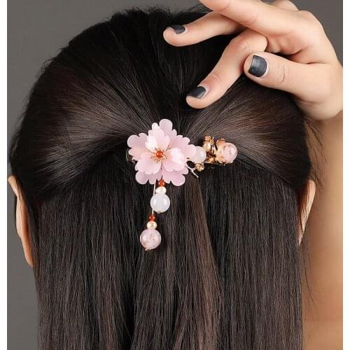 Ancient Headdress Girls Hair Clip Flower Tassel Hairpin Daily Outdoor Decor Cosplay Prop Women Girl Christmas Gift 1pcs