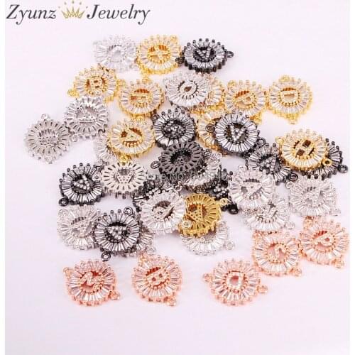 10PCS ZYZ184-8048 Gold / Black / Rose Gold / Silver Color Pave CZ Alphabet Letter Connector Beads Fit Bracelet Jewelry Findings