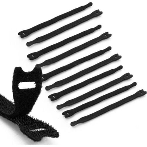 10 x Black Wire Cable Cords Straps Wraps Ties Reusable Hook Loop NEW HR