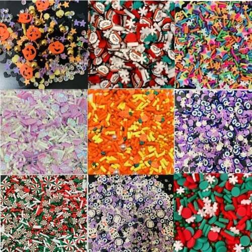 100g Newest Mixed Polymer Hot Clay Sprinkles Colorful Christmas Halloween Fruit Slices For DIY Crafts Tiny Cute klei Accessories