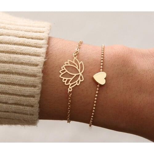 2pcs/set Creative Personality Love Heart Shaped Lotus Bracelet For Woment Christmas Gift Jewelry