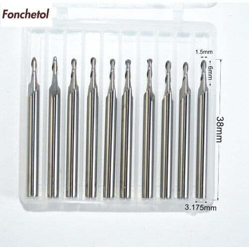 3.175mm*1.5mm*6mm-10pcs,Freeshipping CNC solid carbide End Mill,2 flutes ball nose router bit,wood tool,Relief Milling Cutter