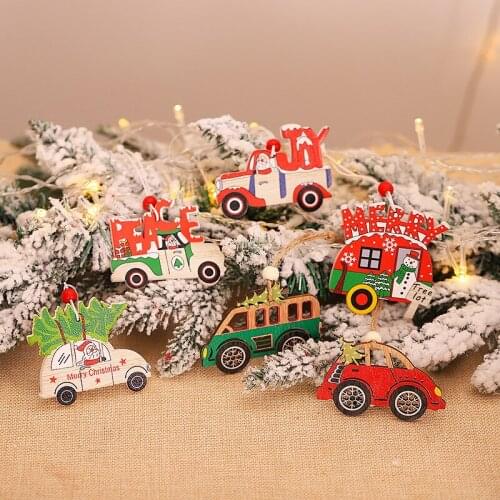 3pcs Christmas Decorations Wooden Pendant Christmas Creative Cartoon Car Shape Christmas Tree Pendant Ornaments
