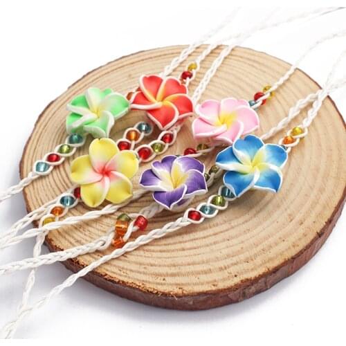 6pcs Mixed Colorful Plumeria Flower Clay Friendship Handmade Braided Cord Bracelets Surf Beautiful Jewellry