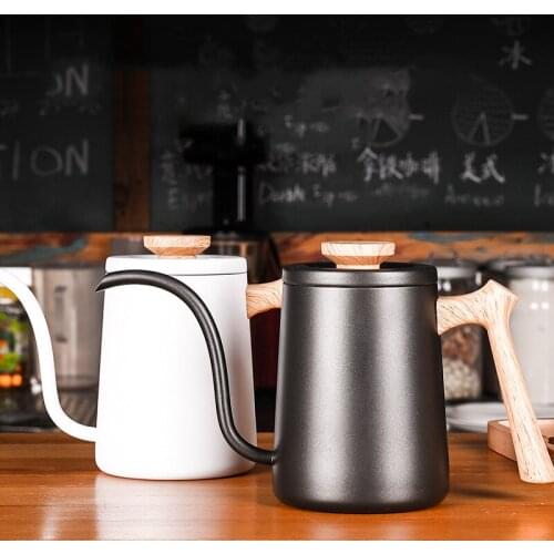 600ml Stainless Steel Long Mouth and Handle Hand Punch Pot Coffee Pots With Lid Drip Gooseneck Spout Kettle