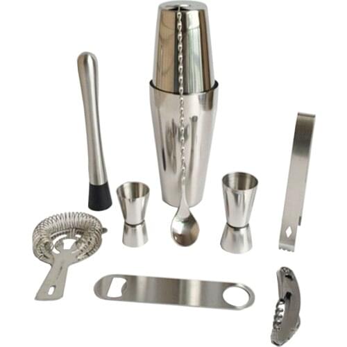9pcs 450ml 600ml 750ml Stainless Steel Cocktail Shaker Mixer Drink Bartender Browser Kit Bars Set Tools