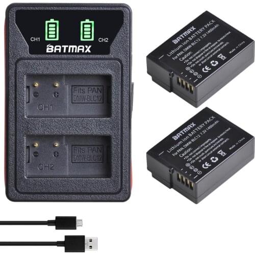 Batmax DMW-BLC12 BLC12E BLC12PP Battery+LED Dual Charger with Type C Port for Panasonic FZ1000,FZ200,FZ300,G5,G6,G7,GH2,DMC-GX8