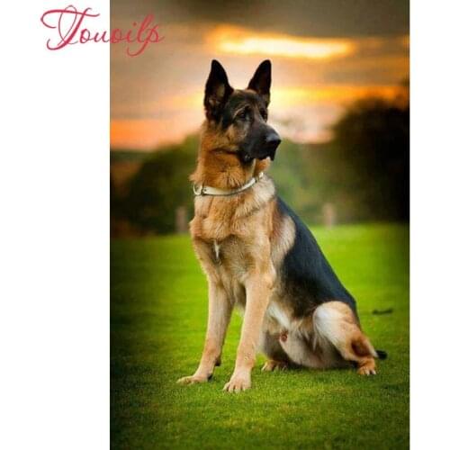 Touoilp German Shepherd diamond embroidery stitch crystal square&round diamond sets decorative diy Sunset diamond painting