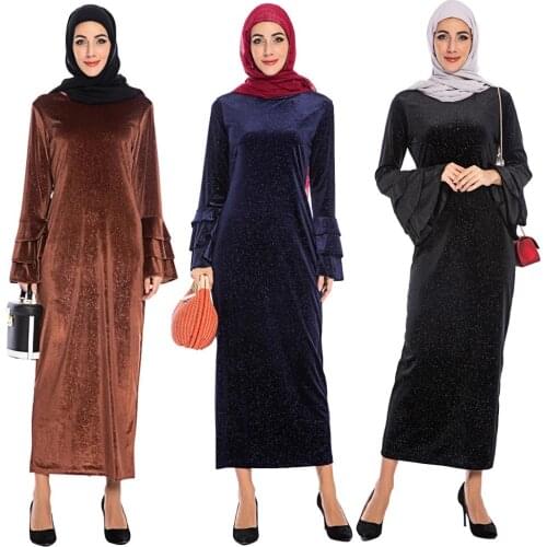Velvet Abaya Dubai Maxi Glitter Long Dress Muslim Women Kaftan Thick Jilbab Gown Autumn Party Cocktail Robe Islamic Dresses New