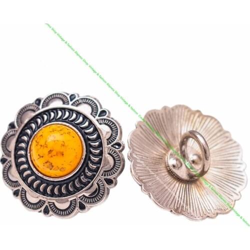 South Yellow Turquoise Shank Sewing Floral Carved Concho Buttons Charms 10Pc/lot 25Mm for Leathercraft Wallet Making Accessories