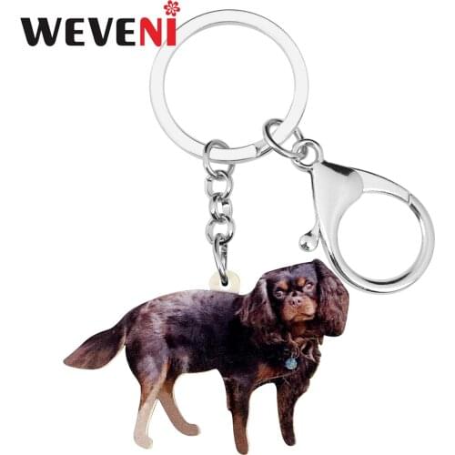 WEVENI Acrylic King Charles Spaniel Dog Key Chains Keychain Ring Animal Jewelry For Women Girl Car Bag Purse Charms Pendant Gift