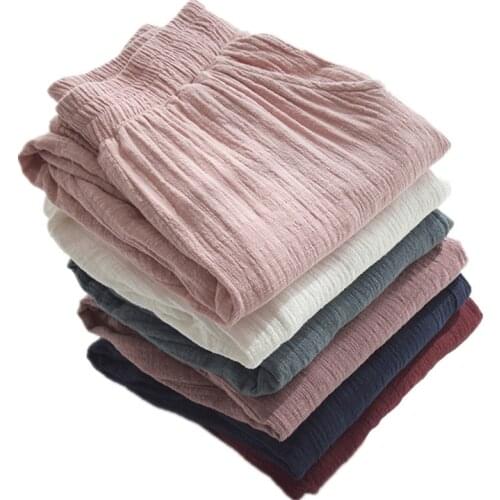 Spring Summer Cotton and Linen Pants Women Vintage Elastic Waist Straight Trousers Women Loose Long Women Pants Sweatpants Hk273