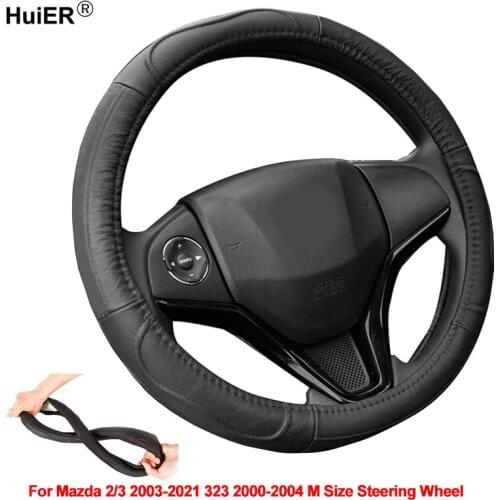 Cow Leather Car Steering Wheel Cover Wrap For Mazda 2 3 2003 -2016 2017 2018 2019 2020 2021 323 2000 2001 2002 2003 2004 M Size