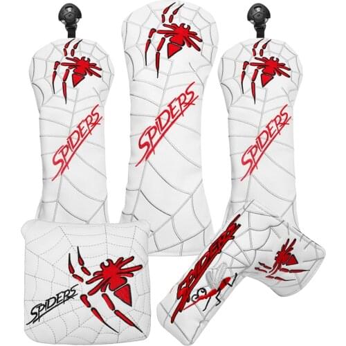 White PU Leather Spider Embroidery Golf Club Head Covers for Taylormad Driver Fairway Woods Hybird Blade Large Mallet Putter