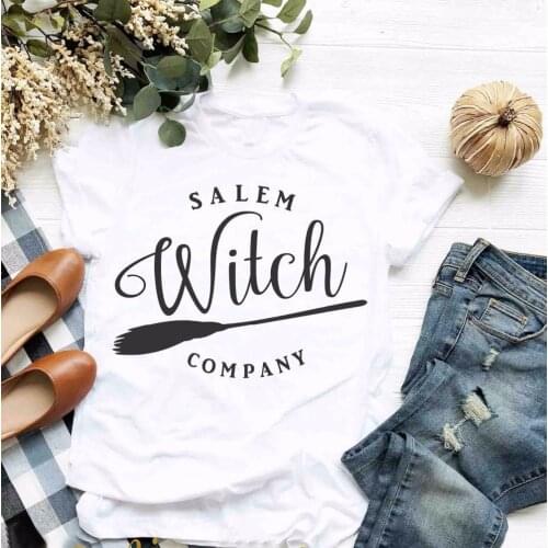 Salem Witch Company T-Shirt Casual Slogan Graphic Tops Halloween Family Holiday Party Gift Tops Broom Grunge Harajuku Outfits