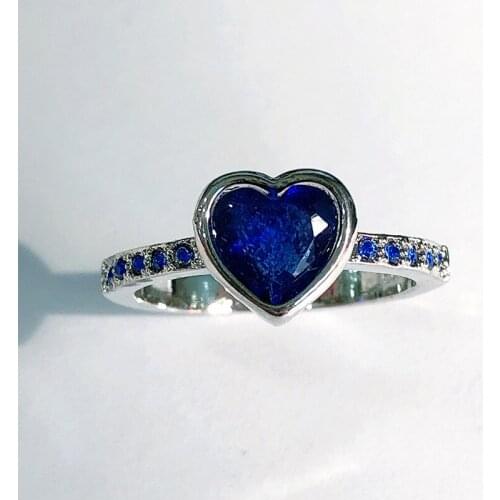 Grace Silver Colour Ring Creative Heart Shape Blue Gem Ring Wedding Engagement Party Banquet Cocktail Anniversary Gift Ring