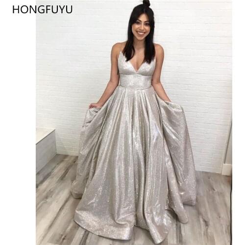 HONGFUYU 2021 Reflective Ball Gown Evening Dresses Spaghetti Straps Vestido De Festa Floor Length Vintage Prom Dress Formal