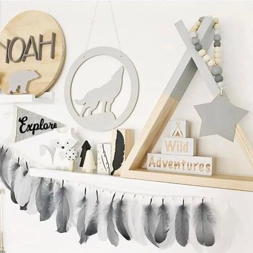 Ins Feather String Wall Hanging Ornament Nordic Baby Bed Kids Room Decoration Nursery Decor Photo Prop Party Banner Wall Jewelry