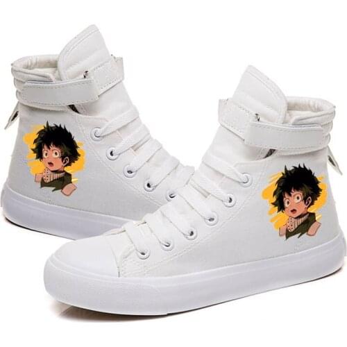 Unisex Anime Cos My Hero Academia White Casual Ankle Canvas Shoes Hook Loop plimsolls duck shoes Sneakers