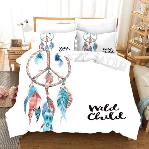 White Bedding Set King Queen Size Quilt Cover For Girls Used Single Simple Bed Linen Feather Print Duvet Cover