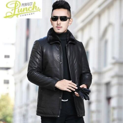 Jacket Real Genuine Leather Men Goatskin Natural Mink Fur Winter Coat for Mens Clothing Casaco A17DN277 YY797