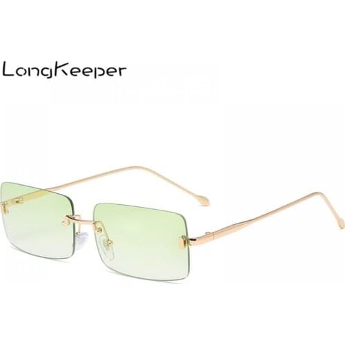 LongKeeper Luxury Brand Small Rectangle Sunglasses Women Men 90s Vintage Rimless Square Sun Glasses Unisex UV400 zonnebril dames