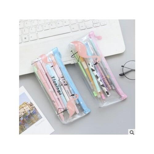 Cute Pink Flamingo Pencil Case Cartoon Panther Transparent Pencil Box Pen Bags For Kids Stationery Office School Supplies