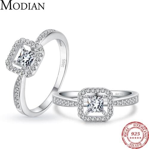 Modian Real 925 Stelring Silver Geometric Hollow Cubic Zirconia Finger Rings For Women Shine Engagement Anniversary Fine Jewelry