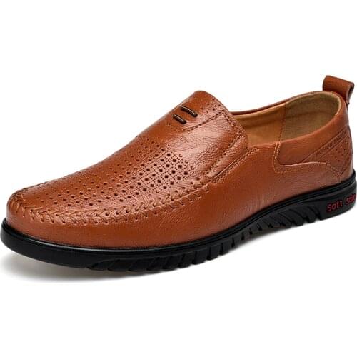 Summer Men Shoes Casual Luxury Brand Genuine Leather Mens Loafers Moccasins Italian Breathable Slip on Boat Shoes Size 38-47